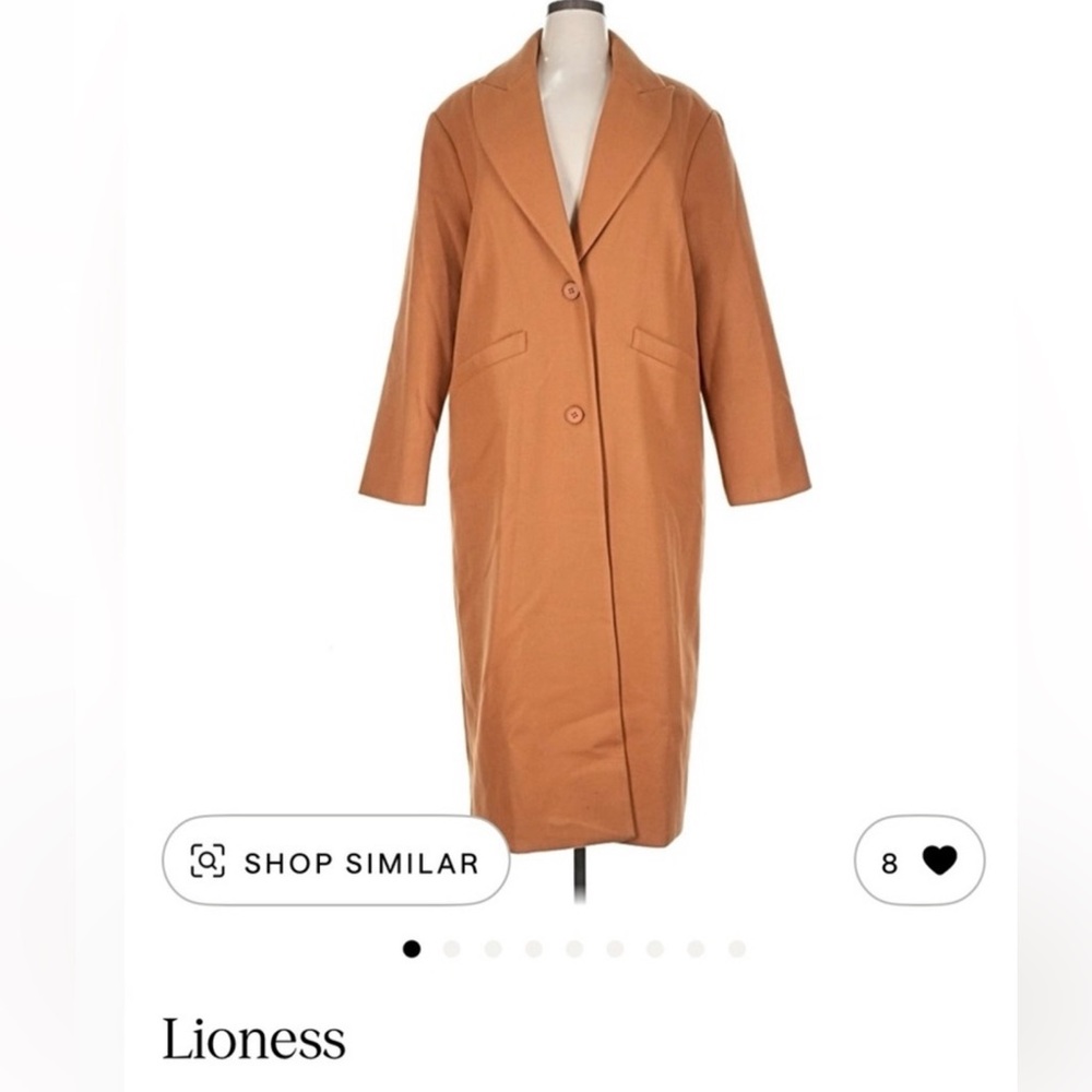 Lioness Long Single-Breasted Trench Coat, Camel, size L
